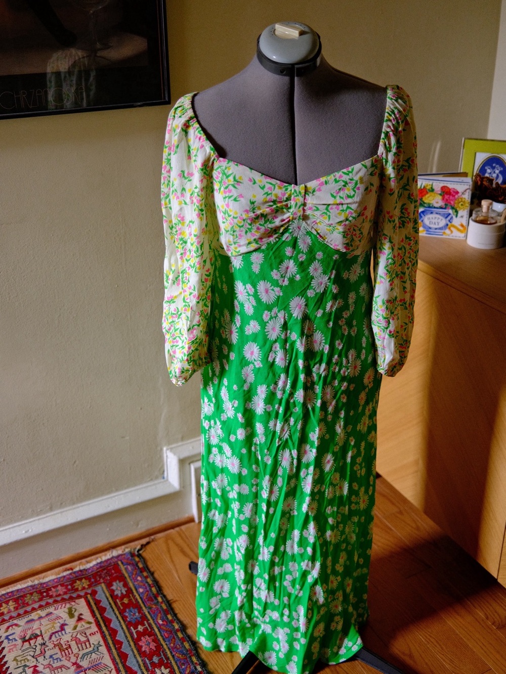 RIXO x Target Green and White Floral Maxi Dress with Puff Sleeves